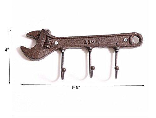 realideas Wrench Spanner Shape Vintage Key Rack Holder Hooks Cast Iron Decorative Wall Mounted Man Cave Garage Tool Holder Coat Hat Hooks Rack Hanger