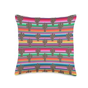funny serape cactus designs funny leopard cactus serape print turquoise pink throw pillow, 16x16, multicolor