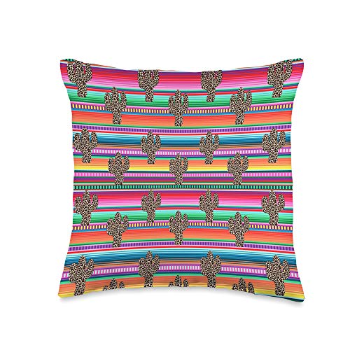 Funny Serape Cactus designs Funny Leopard Cactus Serape Print Turquoise Pink Throw Pillow, 16x16, Multicolor