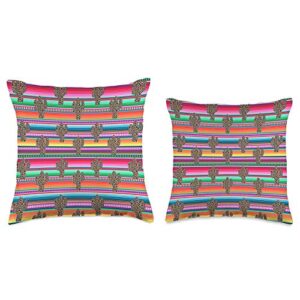 Funny Serape Cactus designs Funny Leopard Cactus Serape Print Turquoise Pink Throw Pillow, 16x16, Multicolor