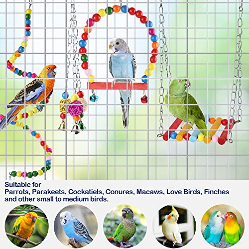 PrimePets Bird Parakeet Toys, Bird Cage Swing Toys, 13 Pack, Colorful Hanging Bell Hammock Climbing Ladder Toys for Cockatiel, Conure, Finches, Mynah, Love Birds