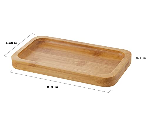 YININE Bamboo Vanity Tray, Bathroom Tray Organizer Glass Qtip Holder Dispenser Apothecary Jars for Cotton Swabs Balls Round Pad Perfume Candles Cosmetics Jewelry Makeup