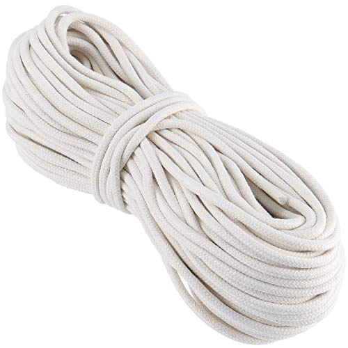 HAKZEON 164FT 1/4 Inch Cotton Rope, Natural Macrame Cord White Clothesline Heavy Duty All Purpose Rope for Wall Hanging, Plant Hanger, DIY Cotton Rope Basket, Crafts, Knitting and Wall Tapestries