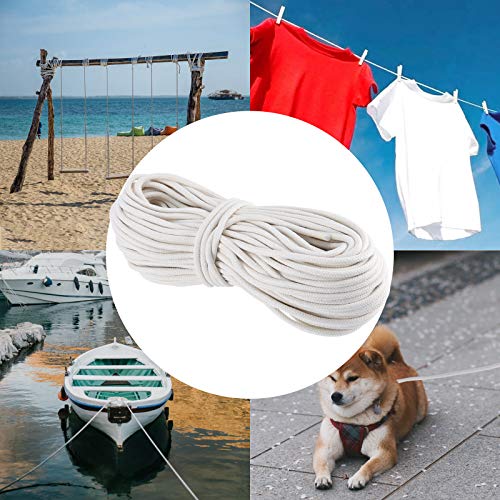 HAKZEON 164FT 1/4 Inch Cotton Rope, Natural Macrame Cord White Clothesline Heavy Duty All Purpose Rope for Wall Hanging, Plant Hanger, DIY Cotton Rope Basket, Crafts, Knitting and Wall Tapestries