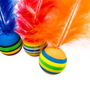 PET SHOW Pack of 5pcs 1.4” Cat Toys Balls Soft EVA Foam with Feathers Colorful Rainbow Toy Balls Interactive Kitten Cats Small Dogs Puppies Doggies Quiet Indoor Outdoor Play Activity Chase Training