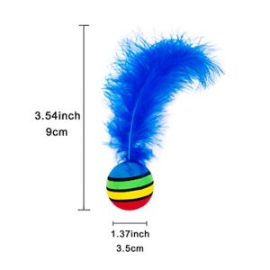 PET SHOW Pack of 5pcs 1.4” Cat Toys Balls Soft EVA Foam with Feathers Colorful Rainbow Toy Balls Interactive Kitten Cats Small Dogs Puppies Doggies Quiet Indoor Outdoor Play Activity Chase Training