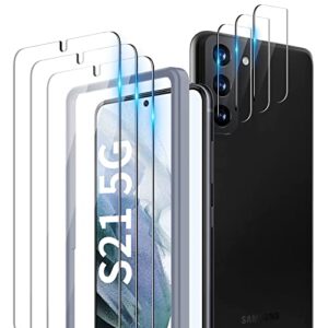 tocol [6 pack compatible with samsung galaxy s21 5g 6.2 inch - 3 pack tempered glass screen protector and 3 pack camera lens protector with [installation frame] hd clear bubble free case friendly