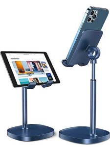lisen cell phone stand,angle height adjustable stable cell phone stand for desk,sturdy aluminum metal phone holder (blue)