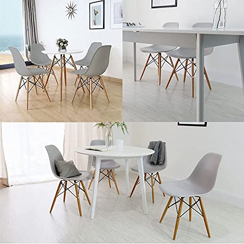 ExAchat Set of 4 Modern Style Chair- Mid Century Modern Shell Chair with Dowel Wood Legs - for Dining Room, Kitchen, Bedroom, Lounge (Grey-3)