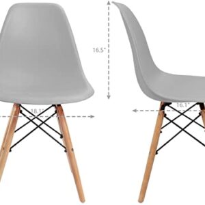 ExAchat Set of 4 Modern Style Chair- Mid Century Modern Shell Chair with Dowel Wood Legs - for Dining Room, Kitchen, Bedroom, Lounge (Grey-3)