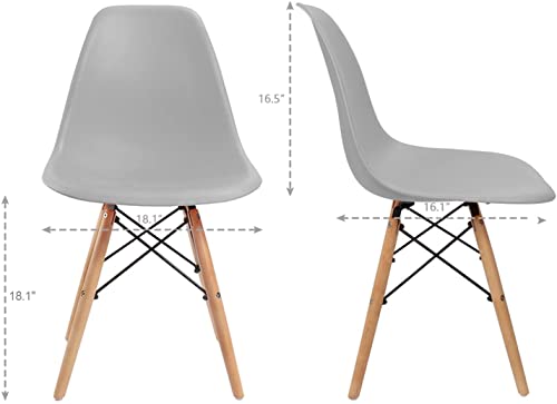 ExAchat Set of 4 Modern Style Chair- Mid Century Modern Shell Chair with Dowel Wood Legs - for Dining Room, Kitchen, Bedroom, Lounge (Grey-3)