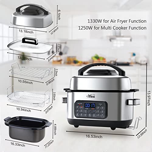 Artestia 12-in-1 Multi Cooker with Air Fry, Sous Vide, Rice, Sauté, Slow Cook, Steam, Roast, & Grill - Removable 6.5 QT Cooking Bowl, 12 Pre-Set Programs, Stainless Steel