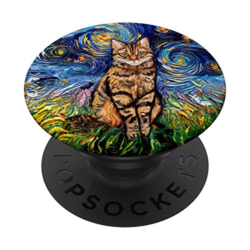 Brown Tabby Cat Starry Night Impressionist Animal Art by Aja PopSockets PopGrip: Swappable Grip for Phones & Tablets