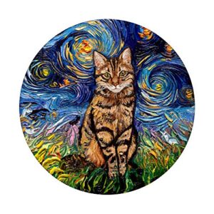 Brown Tabby Cat Starry Night Impressionist Animal Art by Aja PopSockets PopGrip: Swappable Grip for Phones & Tablets