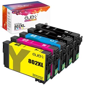 802xl ink cartridges combo pack remanufactured ink replacement for epson 802 xl ink cartridges work for epson workforce pro wf-4720 wf-4730 wf-4734 wf-4740 printer (5 pack, black|cyan|magenta|yellow)