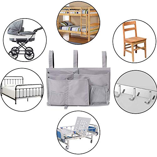 Bunk Bed Organizer, Bedside Storage Caddy Bed Storage Pocket Bedside Organizer Hanging Bunk Organizer for Camp Dorm Room Hospital Bed Rail and More (Grey)