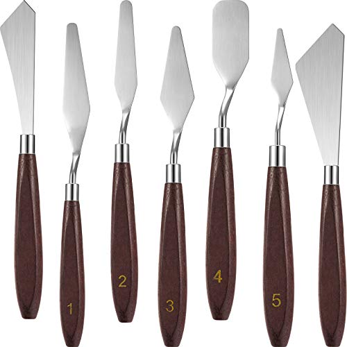 7 Pieces Painting Knife Set Spatula Palette Knife Stainless Steel Painting Mixing Scraper Oil Painting Accessories with Wood Handle for Art and Paint Color Mixing Acrylic Mixing Supplies