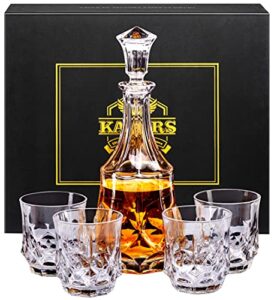kanars whiskey decanter sets for men, 25 oz liquor decanter with 10 oz crystal glasses in luxury box for bourbon scotch rum tequila vodka, whisky gifts for father's day birthday