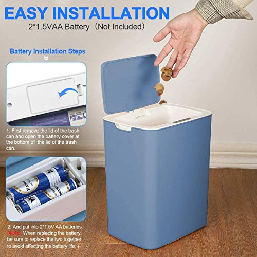 Inductive Trash Can,Touchless Sensor Trash Can 14 Liter/3.7 Gallon Large Capacity Trash Can with Lid, Automatic Sensor Waste Basket for Kitchen Home Office Bedroom