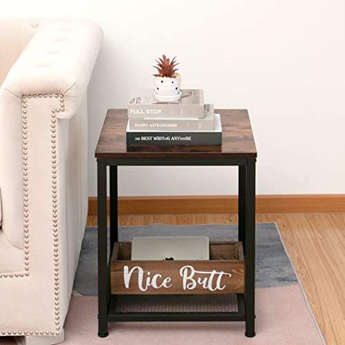 AZL1 Life Concept Industrial End 2-Tier Side Table with Storage Shelf Sturdy Easy Assembly Wood Look Accent Furniture with Metal Frame