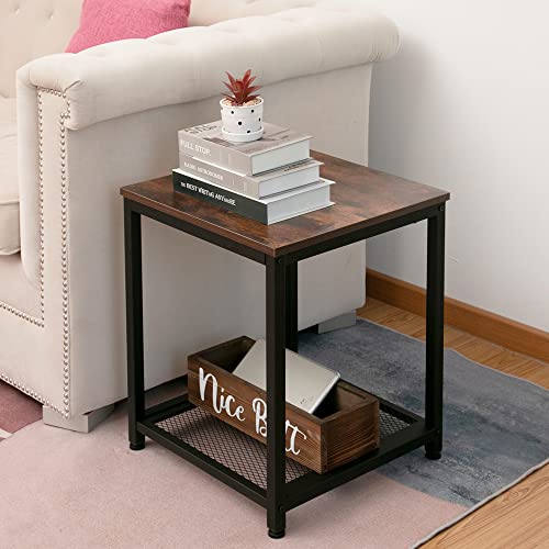 AZL1 Life Concept Industrial End 2-Tier Side Table with Storage Shelf Sturdy Easy Assembly Wood Look Accent Furniture with Metal Frame