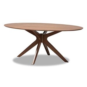 baxton studio monte mid-century modern walnut brown finished wood 71-inch oval dining table