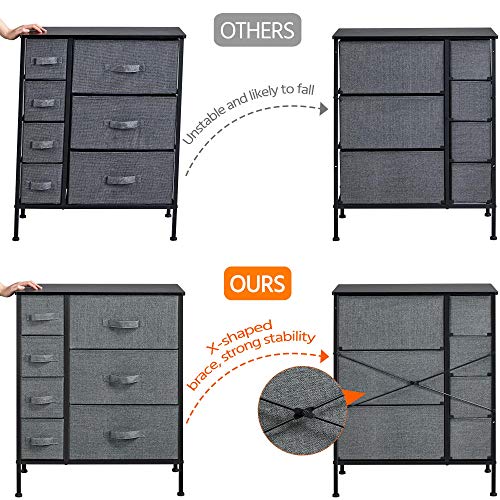 Topeakmart Storage Tower with 7 Drawers, Storage Organizer Tower Unit for Living Room, Hallway, Entryway, Guest Room, Office - Steel Frame, Easy Pull Fabric Bins Dark Gray