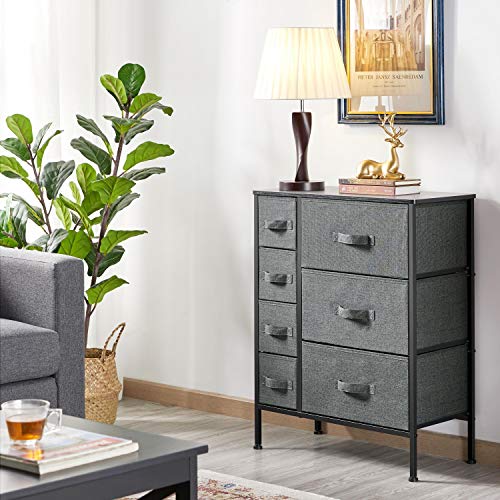 Topeakmart Storage Tower with 7 Drawers, Storage Organizer Tower Unit for Living Room, Hallway, Entryway, Guest Room, Office - Steel Frame, Easy Pull Fabric Bins Dark Gray