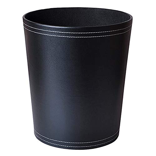 PU Leather Trash Cans Waste Paper Basket,2.6 Gallon Classic Garbage Bin Without lid for Living Room,Kitchen,Office,Hotel (Black)