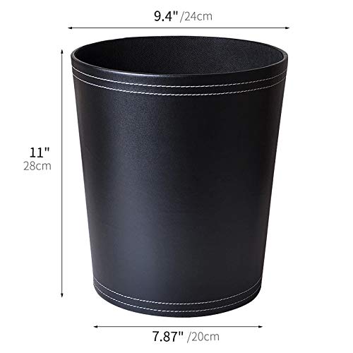 PU Leather Trash Cans Waste Paper Basket,2.6 Gallon Classic Garbage Bin Without lid for Living Room,Kitchen,Office,Hotel (Black)