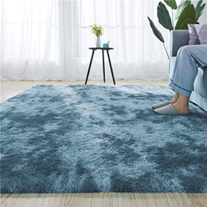 rainlin soft fluffy bedroom rugs indoor shaggy plush 3x5 area rug college dorm living room home decor floor carpet shag non-slip nursery rugs, blue