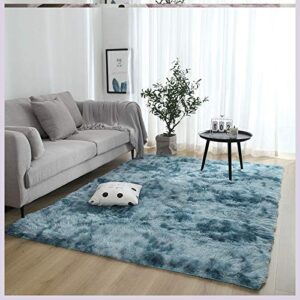 Rainlin Soft Fluffy Bedroom Rugs Indoor Shaggy Plush 3x5 Area Rug College Dorm Living Room Home Decor Floor Carpet Shag Non-Slip Nursery Rugs, Blue