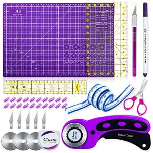 nicecho rotary cutter set,sewing quilting supplies,45mm fabric cutters,a3 cutting mat for sewing,acrylic rulers,scissors,exacto knife,clips,beginners sewing accessories,fabric cutter kit