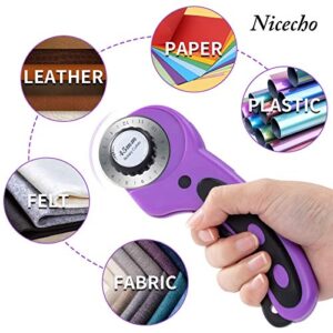 Nicecho Rotary Cutter Set,Sewing Quilting Supplies,45mm Fabric Cutters,A3 Cutting Mat for Sewing,Acrylic Rulers,Scissors,Exacto Knife,Clips,Beginners Sewing Accessories,Fabric Cutter Kit