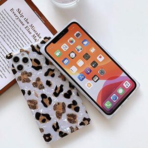 KERZZIL Luxury Sparkle Leopard Pattern iPhone 11 Pro Max Square Case, Slim Golden Glitter Translucent Soft TPU Silicone Protective Bumper Cases Cover Compatible with iPhone 11 Promax 6.5-inch(White)