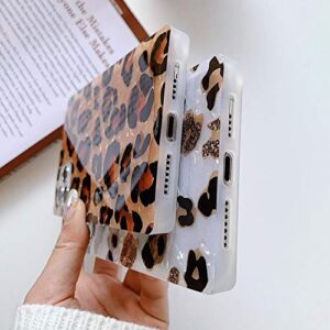 KERZZIL Luxury Sparkle Leopard Pattern iPhone 11 Pro Max Square Case, Slim Golden Glitter Translucent Soft TPU Silicone Protective Bumper Cases Cover Compatible with iPhone 11 Promax 6.5-inch(White)