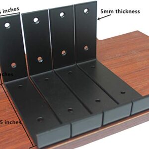 4 Pack - 5.5"L x 4"H x 1.5"W 5mm Thick Black Hook Brackets, Hook Iron Shelf Brackets, J Bracket, Metal Shelf Bracket, Industrial Shelf Bracket, Modern Shelf Bracket Shelf Supports with Screws