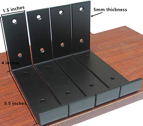 4 Pack - 5.5"L x 4"H x 1.5"W 5mm Thick Black Hook Brackets, Hook Iron Shelf Brackets, J Bracket, Metal Shelf Bracket, Industrial Shelf Bracket, Modern Shelf Bracket Shelf Supports with Screws