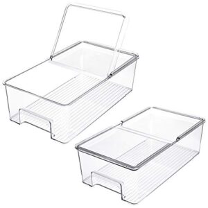 sanno vegetable refrigerator organizer food bins with lids large stackable fridge clear organizers kitchen cabinet organizer for freezer, kitchen, countertops, cabinets pantry storage rack，set of 2