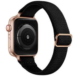 sicciden slim stretchy bands compatible with apple watch band 41mm 40mm 38mm, women elastics nylon thin band strap for iwatch se2 se series 8 7 6 5 4 3 2 1 (black/rose gold, 41mm 40mm 38mm)