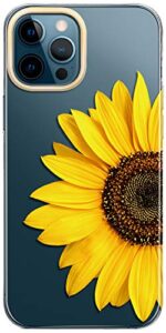 baisrke iphone 12 pro max case,with flowers,for girly women,shockproof clear floral pattern hard back cover for phone 6.7 inch 2020 - sunflower