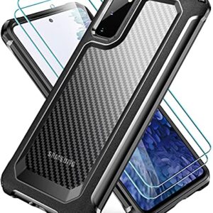 Galaxy S20 Case, Slim Carbon Fiber Shockproof Protective Cover with Screen Protector [x2] [Military Grade Drop Protection] [Anti Scratch&Fingerprint], Samsung S20 Case, 6.2", Black