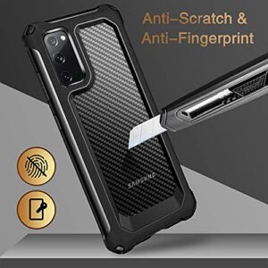 Galaxy S20 Case, Slim Carbon Fiber Shockproof Protective Cover with Screen Protector [x2] [Military Grade Drop Protection] [Anti Scratch&Fingerprint], Samsung S20 Case, 6.2", Black