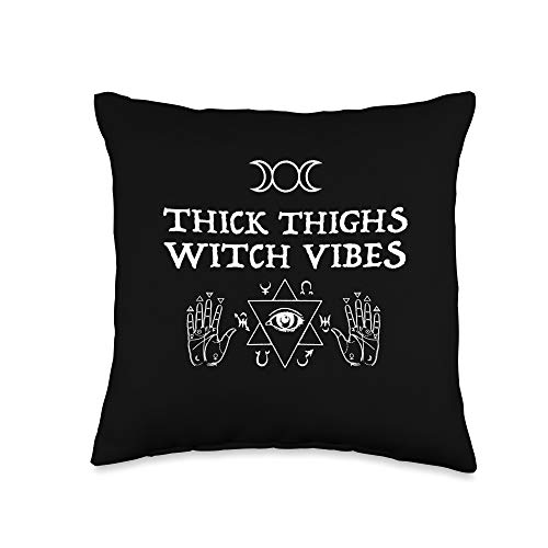 Thick Thighs Witch Vibes Halloween Gift Store Thick Thighs Vibes Funny Witches Halloween Witchy Gift Throw Pillow, 16x16, Multicolor