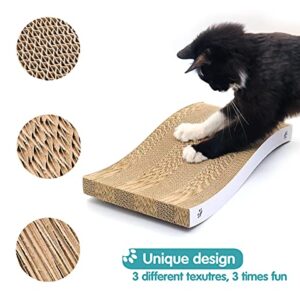 Conlun Cat Scratcher Cat Scratch Pads with Premium Scratch Textures Wave Curved Shape Design No More Torn Cardboard Reversible Anti-Slip Durable Cardboard Cat Scratcher - 2 Pack