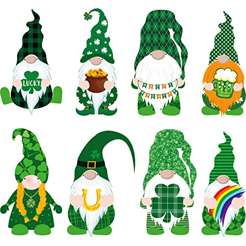 40 Pieces St. Patrick's Day Cut-Outs Irish Stickers Gnomes Cut-Outs Classroom Decoration with Glue Point Dots for St. Patricks Day Party Decorations Bulletin Board School Party Supplies, 8 Designs