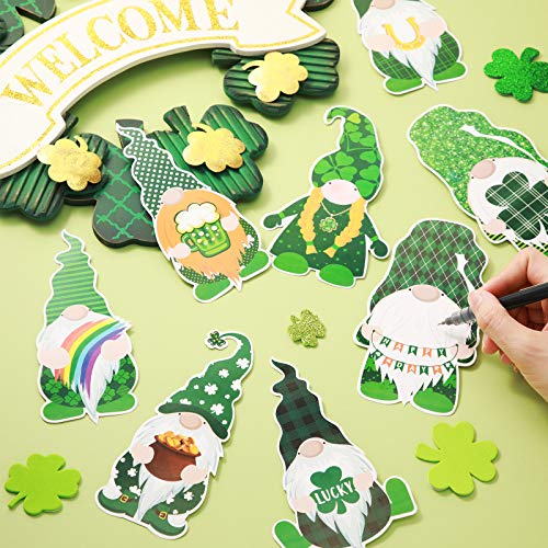 40 Pieces St. Patrick's Day Cut-Outs Irish Stickers Gnomes Cut-Outs Classroom Decoration with Glue Point Dots for St. Patricks Day Party Decorations Bulletin Board School Party Supplies, 8 Designs