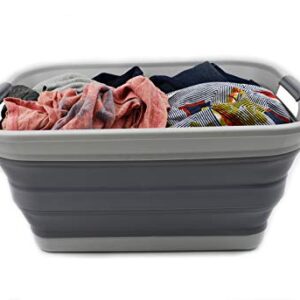 SAMMART 42L(11 Gallon) Collapsible Plastic Laundry Basket-Foldable Pop Up Storage Container/Organizer-Portable Washing Tub-Space Saving,Water Capacity 34L(9 Gallon) (1 Rectangular - Strengthen, Grey)