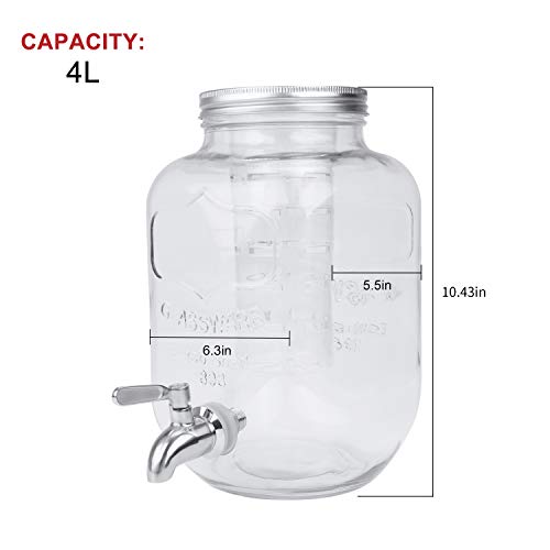 1-Gallon Glass Beverage Dispenser ,Accguan Drink Dispenser with Tin Lid and  Leak Free Spigot,Mason Drink Dispenser for Parties, Picnics, Barbecues and Daily,1 pack