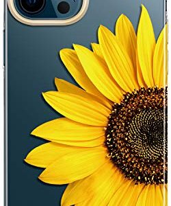 BAISRKE Compatible with iPhone 12 Case,iPhone 12 Pro Case with Flowers,for Girly Women,Shockproof Floral Pattern Hard Back Cover for Phone Case 6.1 inch 2020 - Yellow Sunflower